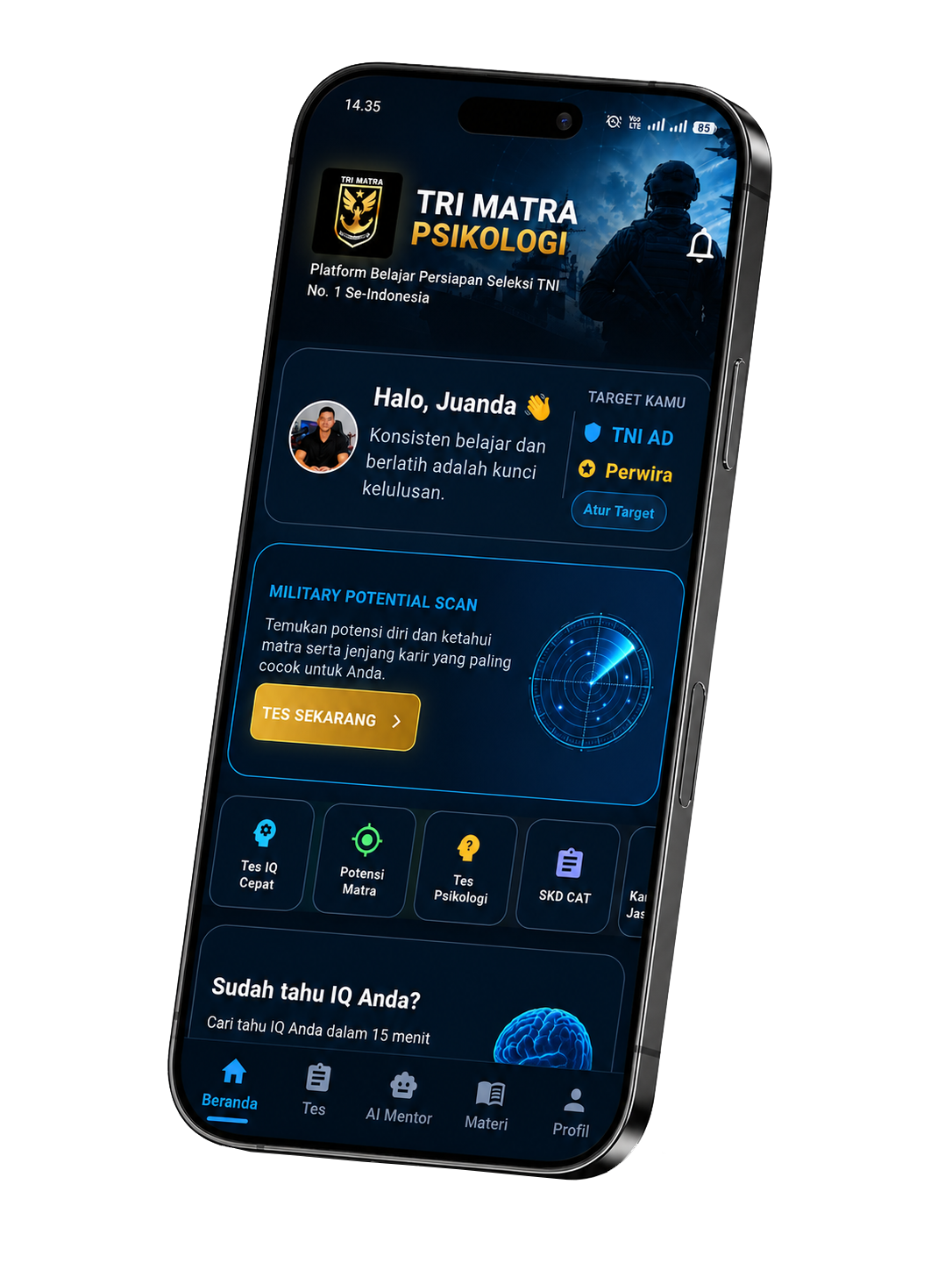 Mockup aplikasi Tri Matra Psikologi