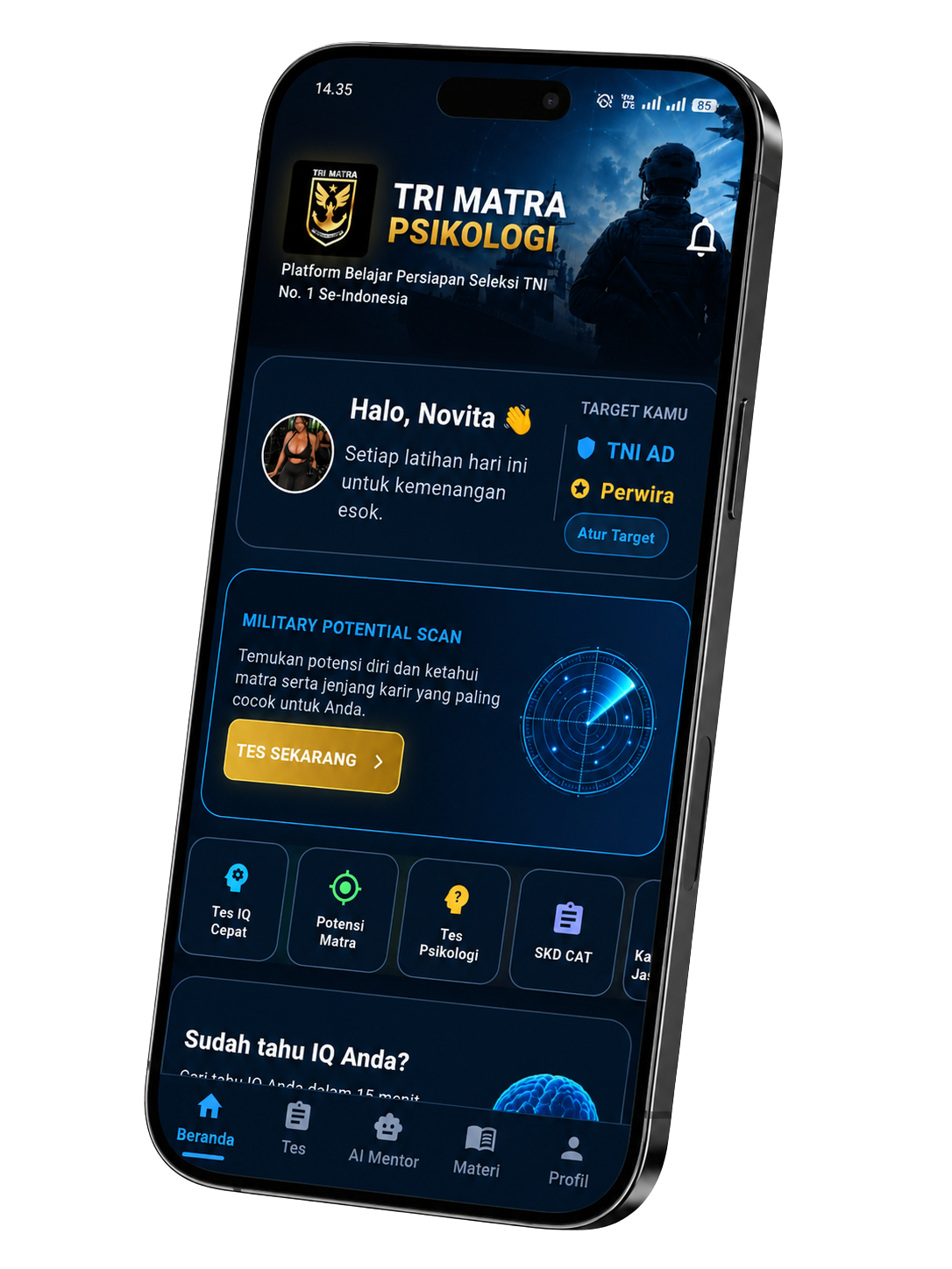 Mockup aplikasi Tri Matra Psikologi